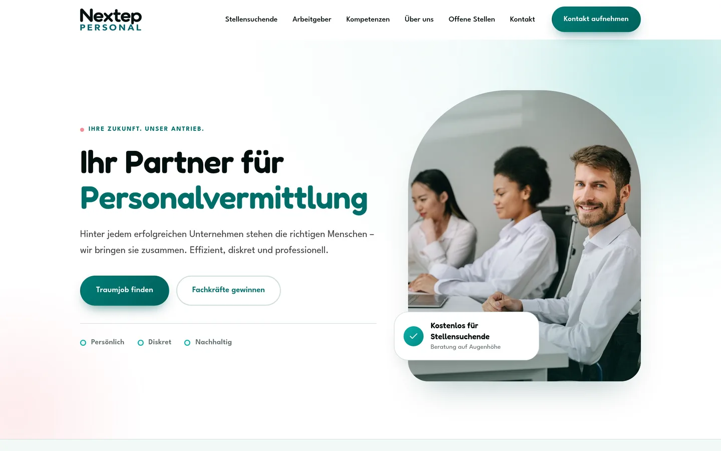 Bildschirmfoto der Website nextep-personal.ch mit Stelleninseraten
